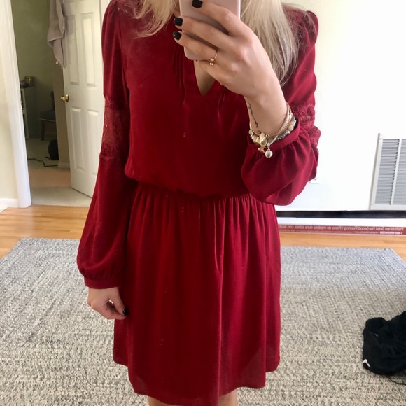 Express Long Sleeve Tie Fit And Flare Skater Dress - Picture 2 of 6